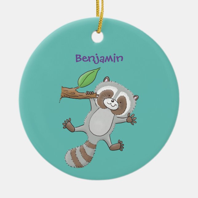 Cute happy raccoon baby cartoon illustration ceramic ornament (Front)