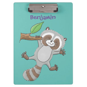 Cute happy raccoon baby cartoon illustration clipboard