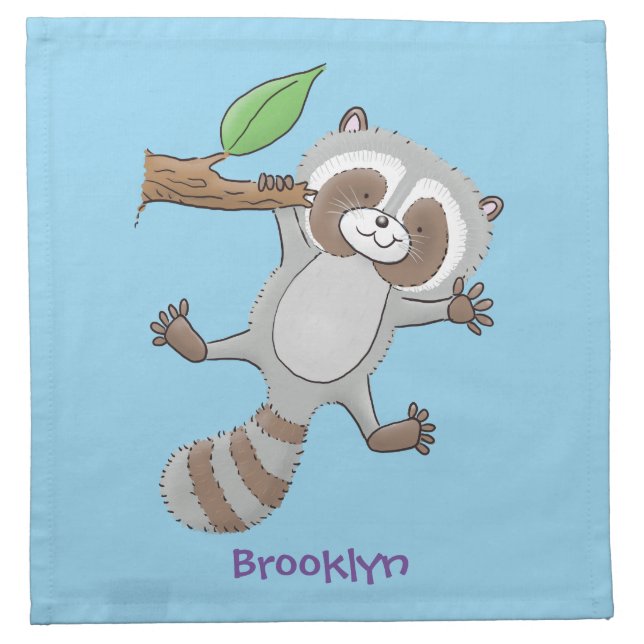 Cute happy raccoon baby cartoon illustration cloth napkin (Front)