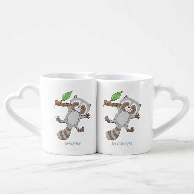 Cute happy raccoon baby cartoon illustration coffee mug set (Back Nesting)