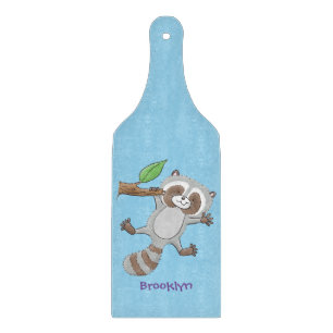Cute happy raccoon baby cartoon illustration cutting board