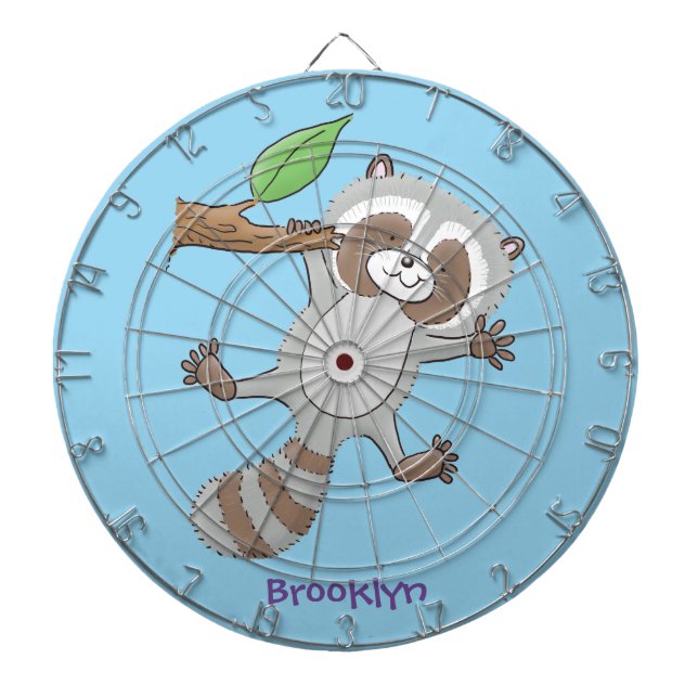 Cute happy raccoon baby cartoon illustration dart board (Front)