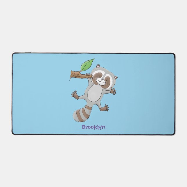 Cute happy raccoon baby cartoon illustration desk mat (Front)