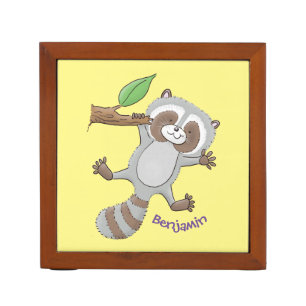 Cute happy raccoon baby cartoon illustration desk organizer