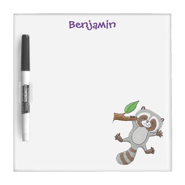 Cute happy raccoon baby cartoon illustration dry erase board (Front)