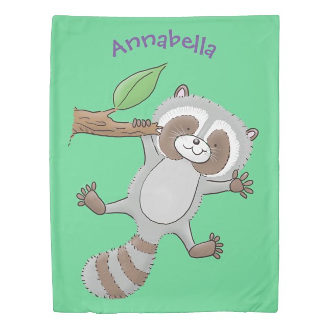 Cute happy raccoon baby cartoon illustration duvet cover (Front)