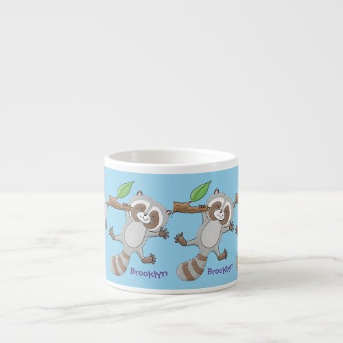 Cute happy raccoon baby cartoon illustration espresso cup