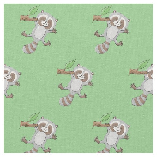 Cute happy raccoon baby cartoon illustration fabric
