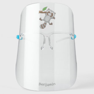 Cute happy raccoon baby cartoon illustration face shield