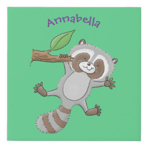Cute happy raccoon baby cartoon illustration faux canvas print