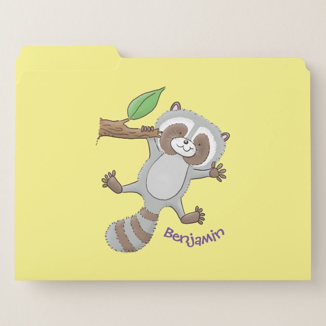 Cute happy raccoon baby cartoon illustration file folder (Front Left)