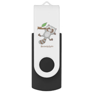 Cute happy raccoon baby cartoon illustration flash drive