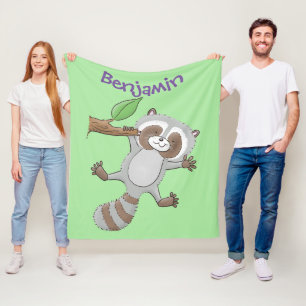 Cute happy raccoon baby cartoon illustration fleece blanket