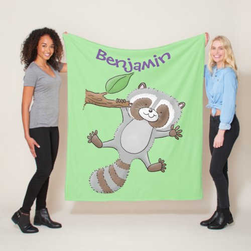 Cute happy raccoon baby cartoon illustration fleece blanket