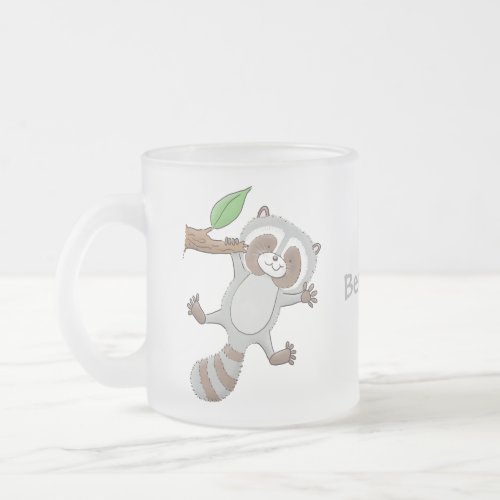 Cute happy raccoon baby cartoon illustration frosted glass coffee mug