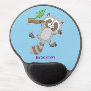 Cute happy raccoon baby cartoon illustration gel mouse pad