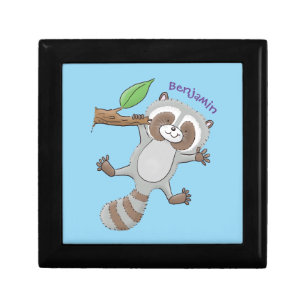 Cute happy raccoon baby cartoon illustration gift box