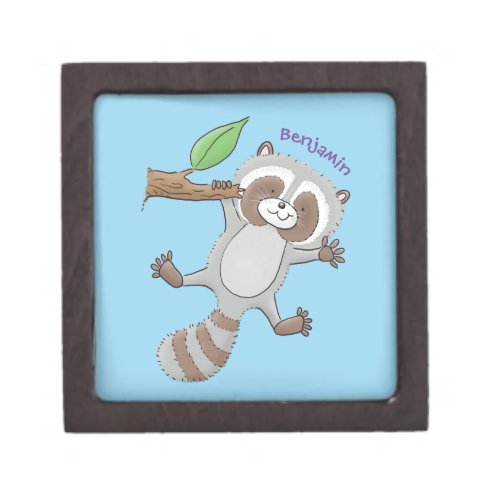 Cute happy raccoon baby cartoon illustration gift box