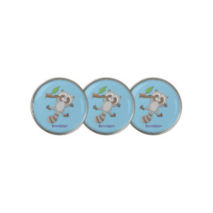 Cute happy raccoon baby cartoon illustration golf ball marker