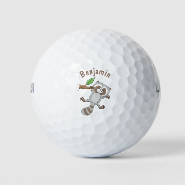 Cute happy raccoon baby cartoon illustration golf balls (Front)