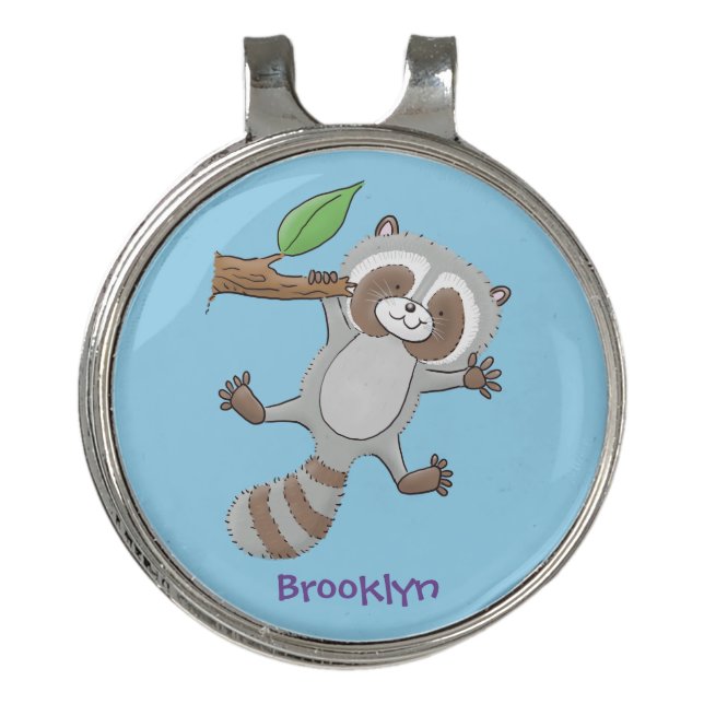 Cute happy raccoon baby cartoon illustration golf hat clip (Front)