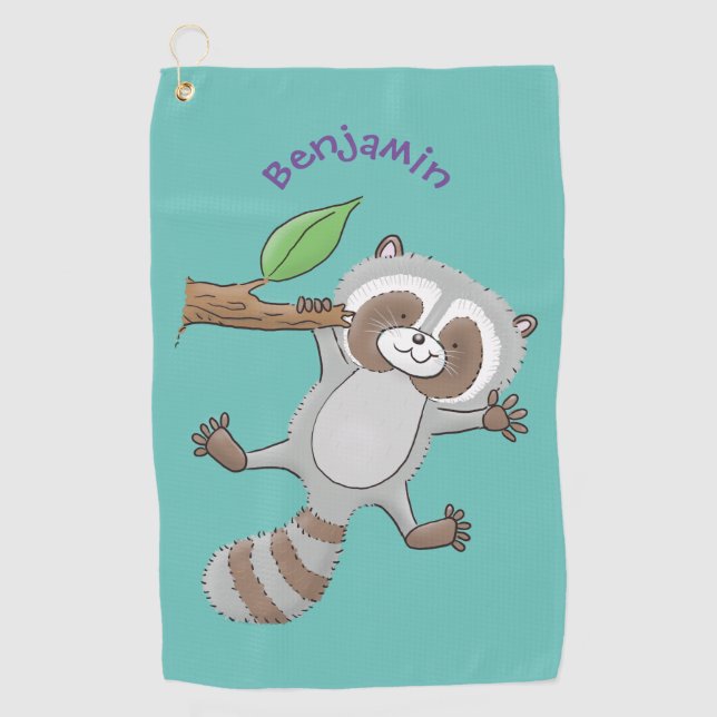 Cute happy raccoon baby cartoon illustration  golf towel (Front)