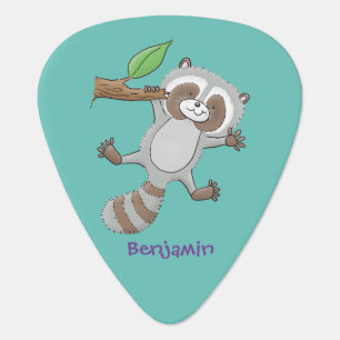 Cute happy raccoon baby cartoon illustration  guitar pick