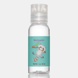 Cute happy raccoon baby cartoon illustration hand sanitizer