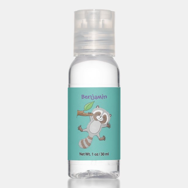 Cute happy raccoon baby cartoon illustration hand sanitizer (Front)