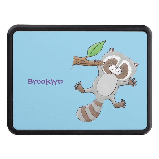 Cute happy raccoon baby cartoon illustration hitch cover (Front)