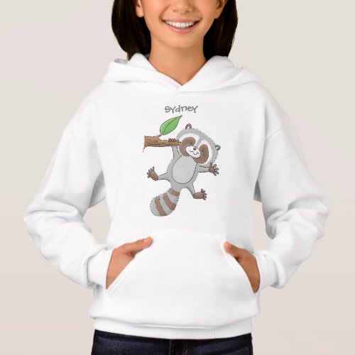 Cute happy raccoon baby cartoon illustration hoodie