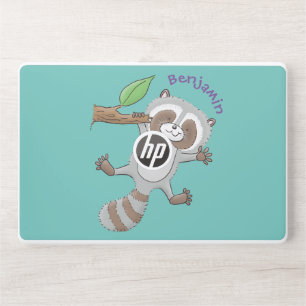 Cute happy raccoon baby cartoon illustration HP laptop skin