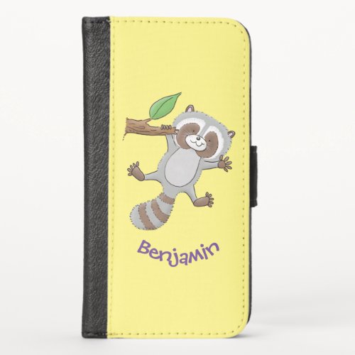 Cute happy raccoon baby cartoon illustration iPhone x wallet case