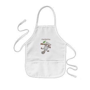 Cute happy raccoon baby cartoon illustration kids' apron