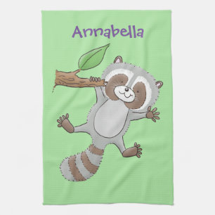 Cute happy raccoon baby cartoon illustration kitchen towel