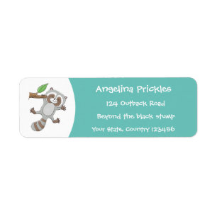 Cute happy raccoon baby cartoon illustration label