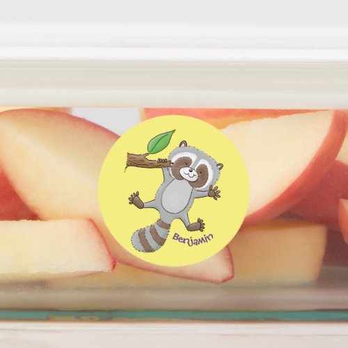 Cute happy raccoon baby cartoon illustration labels