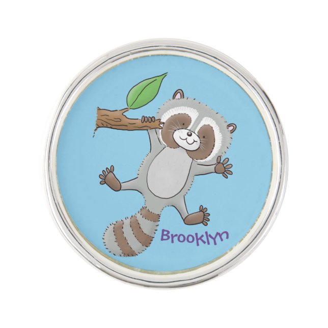 Cute happy raccoon baby cartoon illustration lapel pin (Front)