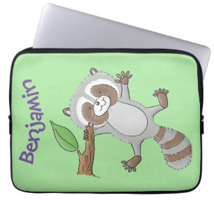 Cute happy raccoon baby cartoon illustration laptop sleeve