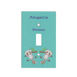 Cute happy raccoon baby cartoon illustration  light switch cover
