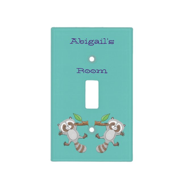 Cute happy raccoon baby cartoon illustration  light switch cover (Front)