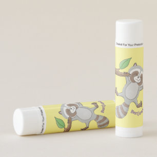 Cute happy raccoon baby cartoon illustration lip balm