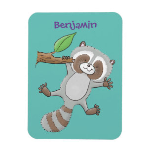 Cute happy raccoon baby cartoon illustration magnet
