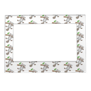 Cute happy raccoon baby cartoon illustration magnetic frame