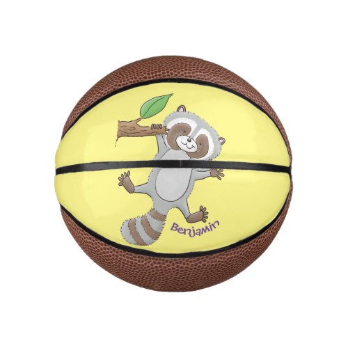 Cute happy raccoon baby cartoon illustration mini basketball