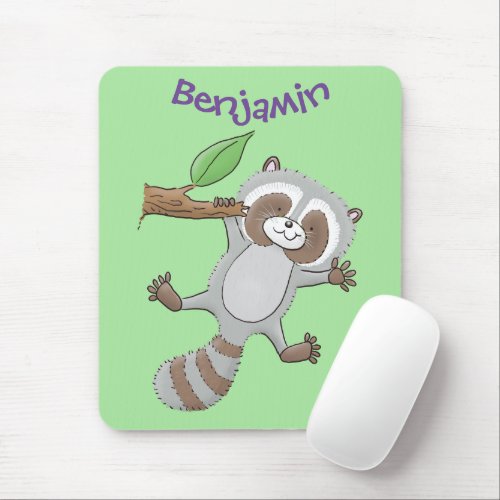 Cute happy raccoon baby cartoon illustration mouse pad