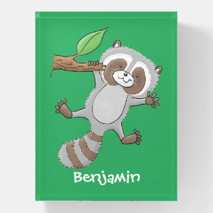 Cute happy raccoon baby cartoon illustration paperweight