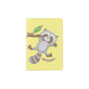 Cute happy raccoon baby cartoon illustration passport holder