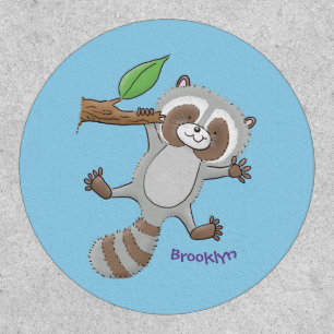 Cute happy raccoon baby cartoon illustration patch