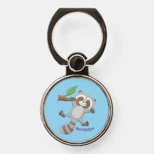 Cute happy raccoon baby cartoon illustration phone ring stand